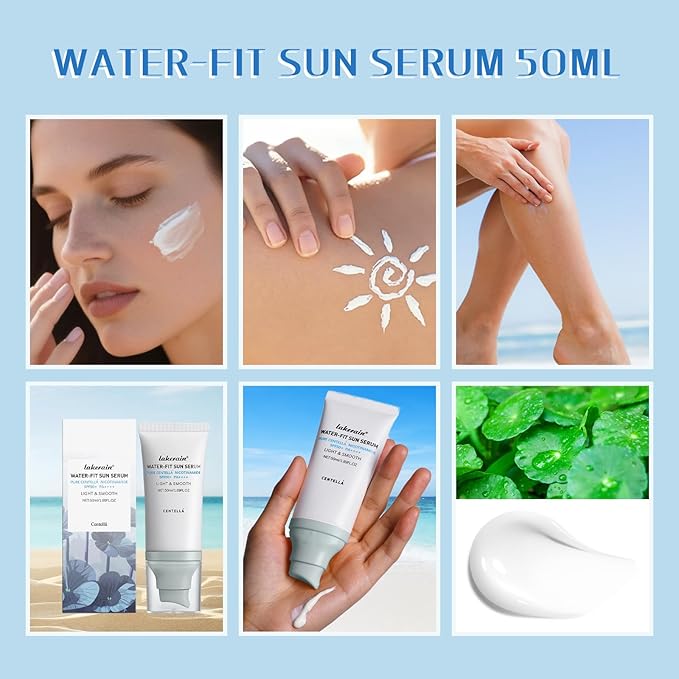 Centella Sunscreen SPF 50, Moisturizing Water-Fit Sun Serum, Face Sun Screen Long-Lasting Protection, Centella Madagascar Sunscreen, NO White Cast - Dry Oily Skincare For All Skin 50mL/1.69FL.OZ