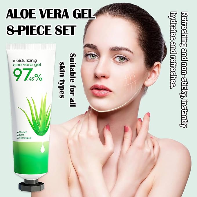 8Pcs Organic Aloe Vera Gel for After Sun Skin Care,Natural Moisturizing Aloe Vera Gel for Face & Body,Easy to Portable Face Moisturizer,Travel Size Pure Vera Aloe Gel for all Skin Types H