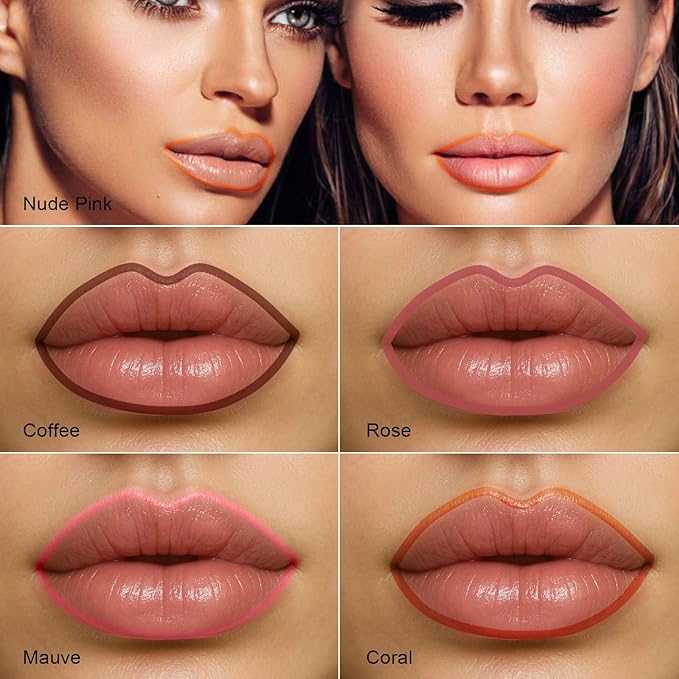 Peel Off Lip Liner Stain - Long Lasting Natural Lip Stain Transfer-proof Lip Liner, Moisturizing Waterproof Lip Gloss Stain, Highly Pigmented Color for All Skin, Ideal Gifts for Women (Rose)