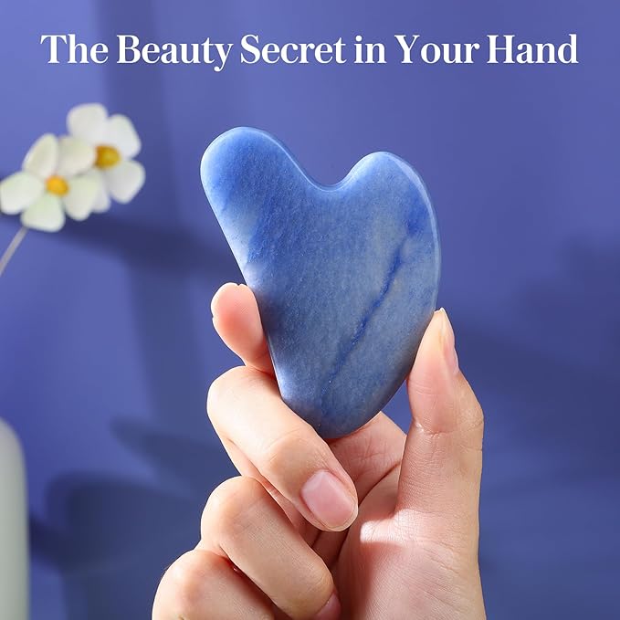 rosenice Gua Sha Facial Tools Guasha Tool Gua Sha Jade Stone for Face Skincare Facial Body Tensions Reduce Puffiness Festive Present Blue