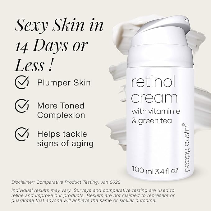 poppy austin Retinol Cream for Face 3.4OZ, High-Strength Retinol Night Cream - Cruelty Free Wrinkle Cream - Anti Aging Eye Cream For Face & Body