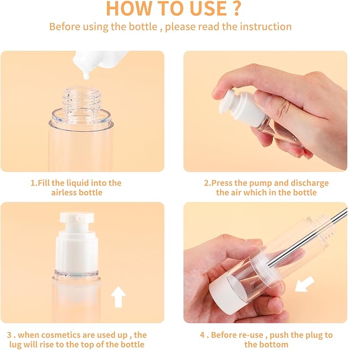 1OZ/30ML Clear Airless Pump Bottles, Lotion Dispenser Travel with Pump, Vacuum Plastic Travel Size Lotion Bottle for Foundation, Creams, Cosmetic(18 Pack)