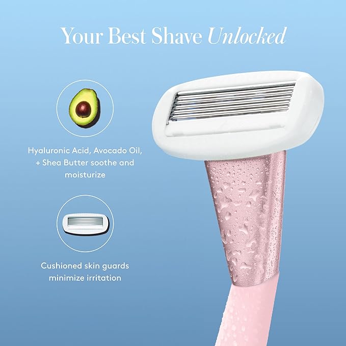 Women's Razor Shave Kit, 1 Rose Razor Handle + 6 Blade Refills