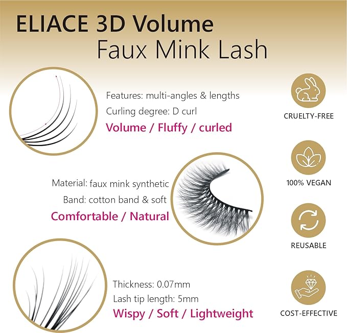 Eliace False Eyelashes Natural look Cat Eye Lashes Wispy Strips,15 Pairs, 3D Mink Lashes Fake Eyelashes Volume Fluffy Thin Soft Band Comfortable Long Thick Dramatic Cross Eyelash Reusable, Lexie Style