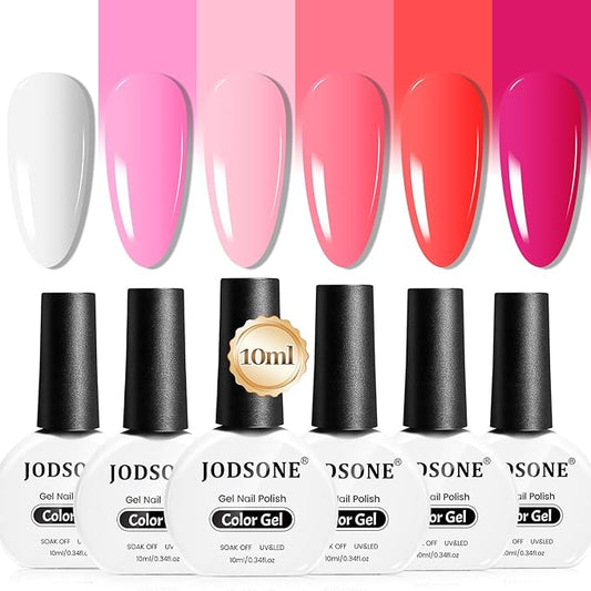JODSONE 10ml 6 Colors Red Rose Pink Gel Nail Polish Set All Seasons Soak off U V Lamp Gel Manicure Set for Nail Art Long Lasting Valentine's Day Gifts for Her