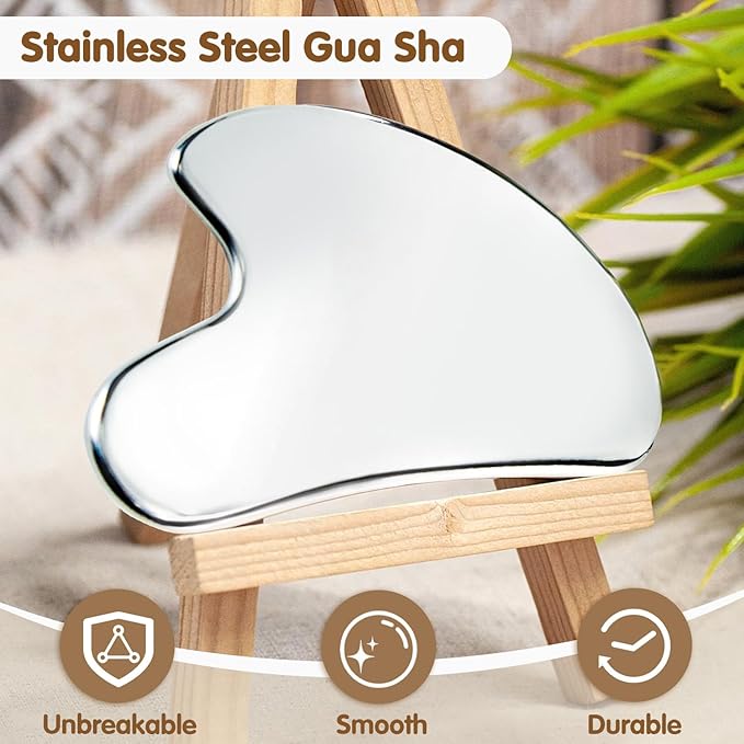 Flagest Stainless Steel Gua Sha Facial Tools - Face Massage Tools - Smooth Sturdy Metal Guasha Tool for Face Body Reduce Puffiness - Massage Scraper Heart Shape (Silver)
