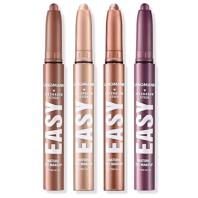 LANGMANNI Eyeshadow Stick,4 PCS Waterproof Multi-Color Eyeshadow Pen Set,Creamy Long-Lasting Eye Makeup Kit,Natural & Shimmer Shades Contour Stick,Gifts For Women (#5+8+12+18-4Colors)