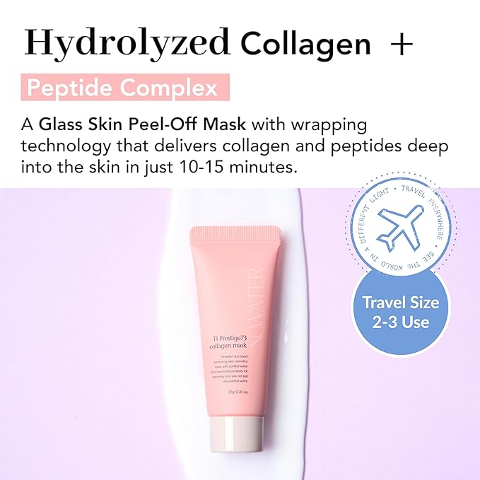 NOWATER Collagen Wrapping Mask - Travel Size, Elasticity Improving, Hydrating, Firming - Hydrolyzed Collagen & Peptide, Glass Skin Peel Off Mask, Korean Skincare for Face, Travel Size (0.81 fl.oz)