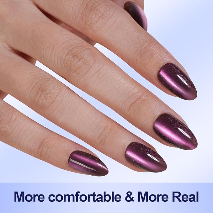 Misssix Cat Eye Press On Nails, 150Pcs Almond Cat Eye Nail Tips, Glossy Glitter Soft Gel Stick On Nails, Reusable Fake Nails for Nail Art DIY 15 Sizes