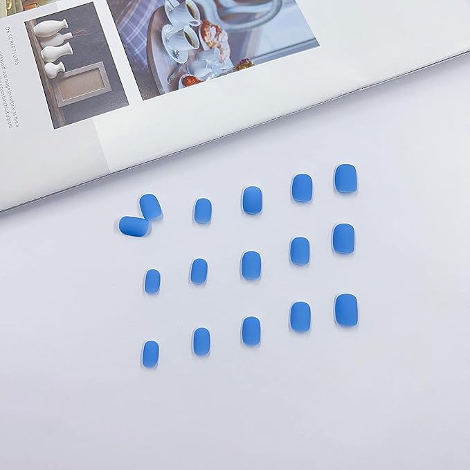 Baby Blue Press on Nails Short,KQueenest Matte Acrylic Nails Press on with Solid Color Classic Fake Nails Set for Women Lady Daily Routine in 24PCS