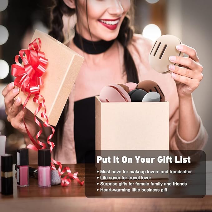 BEZOX Makeup Blender with Holder, Non-Latex Beauty Sponge with Case of Premium Silicone for Blending Liquid Foundations Cosmetics, Travel Sponge Holders, Soft and Skin-Friendly - Pink