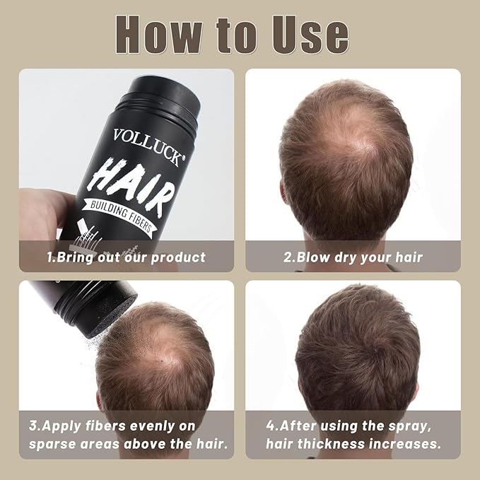 VOLLUCK Hair Fibers for Thinning Hair, Instant Coverage Hair Building Fibers for Women and men, Natural Hair Powder for Conceal Hair Loss 28 g (Medium Brown)