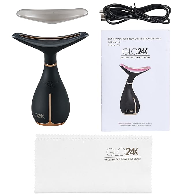 GLO24K Neck and Face LED Beauty Massager plus 24k Moisturizing Day Cream. The Ultimate Duo for Neck Care.