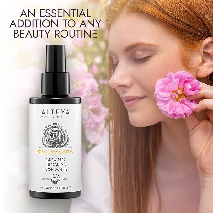 Alteya High-Potency Rose Water USDA Organic Facial Toner, 3000 Roses in a Bottle, 3.4 Fl Oz/100mL Pure Bulgarian Rosa Damascena Flower Water, Award-Winning Moisturizer in Miron Biophotonic Glass