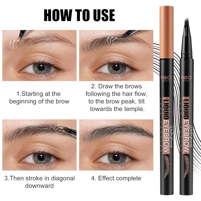 Microblading Eyebrow Pen - Waterproof Liquid Eyebrow Pencil with Angled Eyebrow Brush, Shapes & Fills Hair-Like Looking Brows, Lasts All-Day,Eye brow Pencil for Women and Girls Makeup,Soft Black