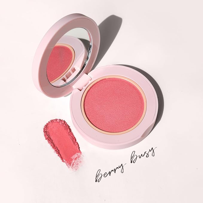 Wander Beauty Hydrating Powder Blush - Lightweight, Berry Blush Makeup with a Blurring, Satin Finish - Buildable Formula with Hyaluronic Acid, Squalane & Aloe Leaf Extract - Berry Busy - 0.18 oz