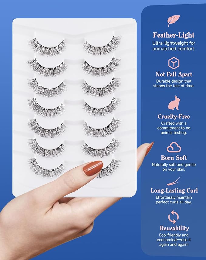 Lashes Wispy Natural Like Russian Eyelashes Everyday Flared Strip Eyelas Doll False Eyelash 7 Pairs F01
