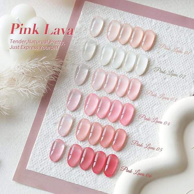 Born Pretty Milky White Jelly Nude Pink Gel Nail Polish Set,Nude Pink Sheer Translucent Gel Polish Milky Natural Gel Polish Set Nail Art Manicure DIY Kit Home Salon 6PCS 7ML
