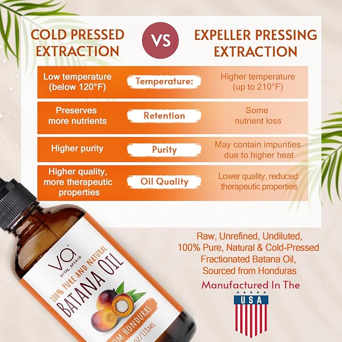 Batana Oil-Hair Growth Oil-4 Fl Oz-Glass Bottle-Cold Pressed-100% Raw-Dr Sebi Recommended-Essential Nutrients-For Women & Men