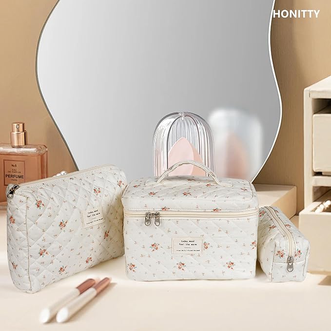 Makeup bag, quilted makeup bag,large