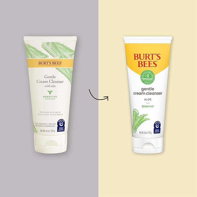 Burt's Bees Gentle Cream Cleanser with Aloe for Sensitive Skin, 98.9% Natural Origin, 6 Ounces