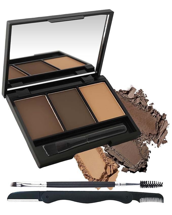 Eyebrow Powder Kit,3 Color Dark Brown Grey Light Auburn Eye Brow Powder Palette with Razor Brush,Long Lasting Waterproof Brow Filler Fill Sculpt Full Eyebrows,Thanksgiving Makeup Gift Set for Women-02