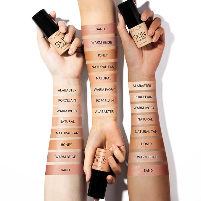 FOCALLURE 2 Pcs Liquid Foundation, Skin Evolution Foundation + Concealer, Full Coverage Foundation Makeup, Durable, Waterproof, Oil-Control, Hides Wrinkles & Lines, Alabaster