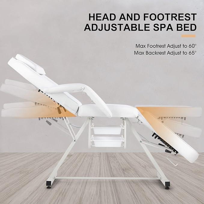 Artist hand Tattoo Chair for Client with Trays Facial Lash Bed for Eyelash Extensions Massage Bed Massage Table Salon Chair (White)