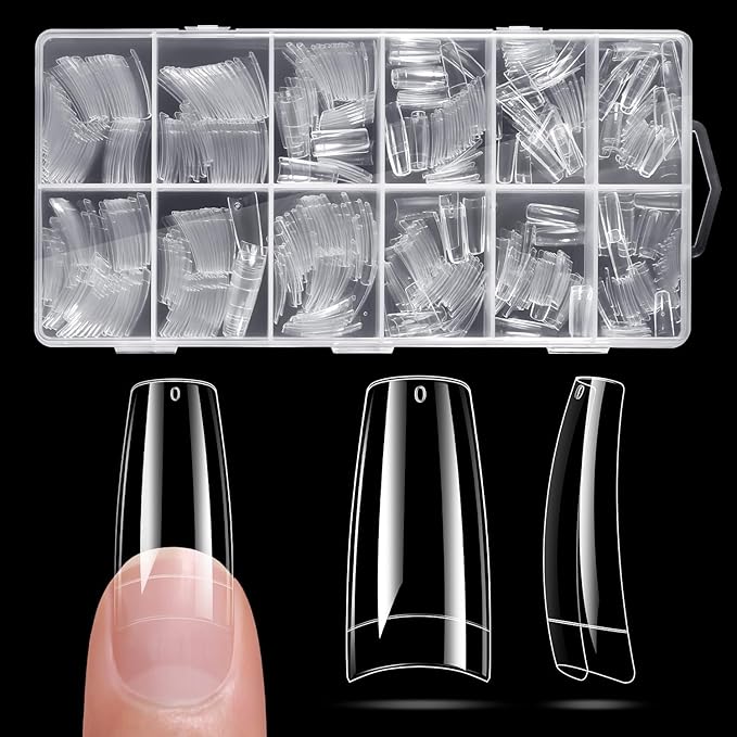 krofaue 504PCS Clear Fake Nails - Half Cover French Nail Tips 12 Sizes Acrylic Soft Gel Square False Tips Gift for Nail Extension DIY & Salon