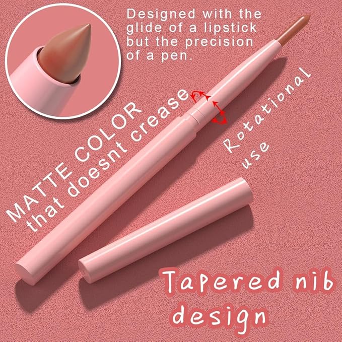 Silky Smooth Retractable Matte Lip Liner Pencil, Light Orange Lip Liner Long-Lasting Creamy Formula for Shaping & Sculpting Lips, Matte Velvet Pigmented Lip Liner Crayon Lipstick 04#