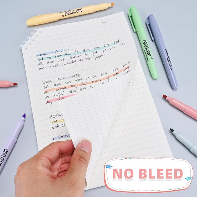 coruscant Pastel Highlighters Set, Assorted Colors Chisel Tip Cute Bible Highlighters, No Bleed Dry Quickly, for Journal Bible Study, Perfect for thin paper, School Office Supplies, 16 Pack