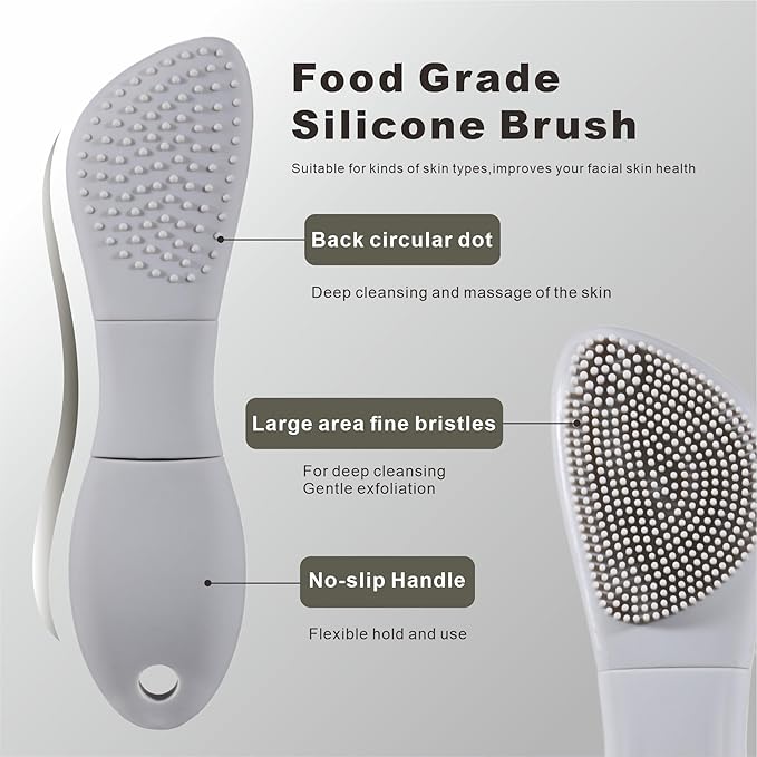 Blackhead Remover Tools, 2 in1 Face Scrubber Black Head Remover for Face Nose, Silicone Face Mask Applicator Pore Cleaner Spatula Brush for Daily Skin Care, Deep Clean Master for Women Men (Gray)