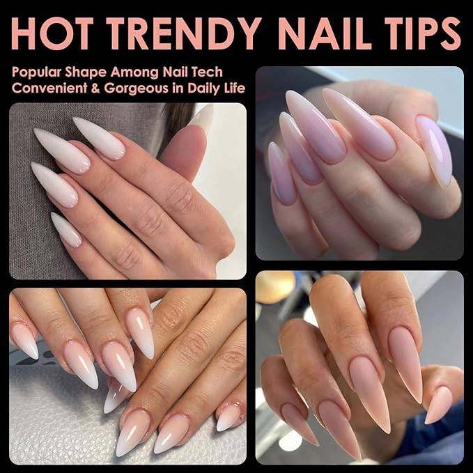 Medium Stiletto Soft Gel Nail Tips, BORNBYME 240 PCS Pre Buff Full Cover Shaped Nail Extenison Tips Half Matte Gel Nail Tips