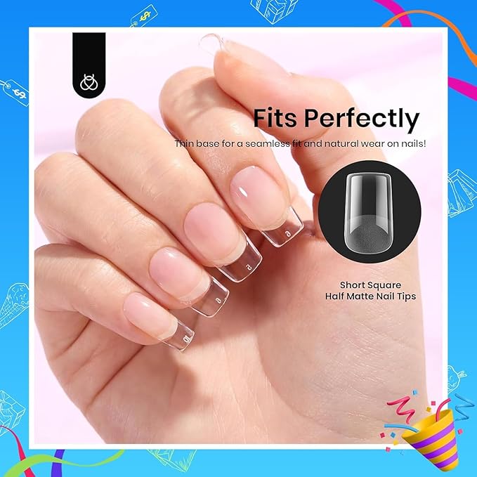 Beetles Short Square Gel Nail Tips 12 Sizes 288 PCS Half Matte Full Cover False Nails Clear Acrylic Nails Glue on Nails for Girls Women DIY Nail Extension
