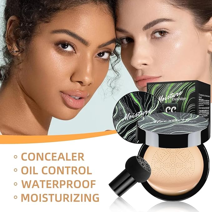Mushroom Head Air Cushion CC Cream - BB Cream Foundation Makeup Moisturizing Concealer Long-Lasting, Cushion Foundation Full Coverage Self Adjusting for Mature Skin & All Skin Types(Ivory)