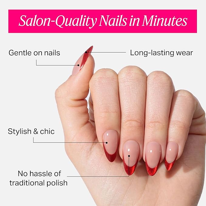 Nailboo Press On Nails, Salon-Quality Reusable Fake Nails for Fast DIY Manicure with Strong Hold Nail Glue for Press Ons, Nail File, & Alcohol Prep Pads, Femme Fatale