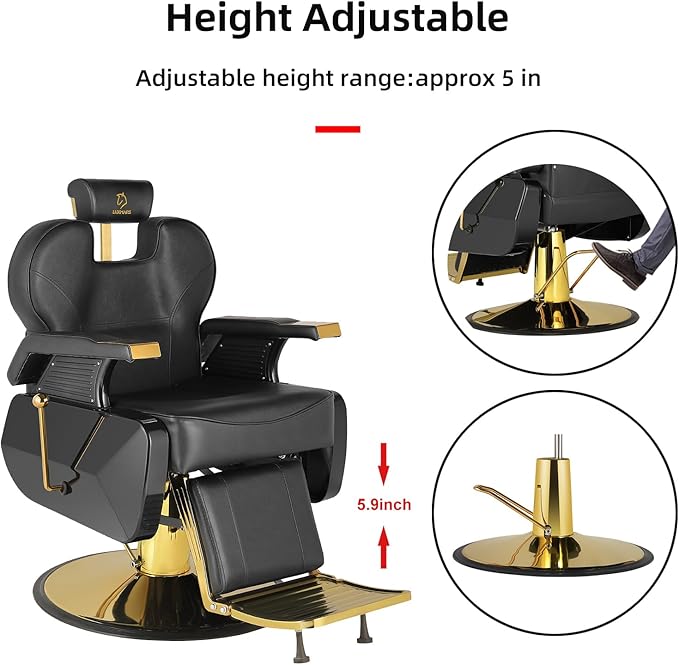 Modern Gold Salon Chair - Hydraulic, Adjustable, 360 Swivel, 440 lbs Capacity, PVC Leather Seat & Backrest