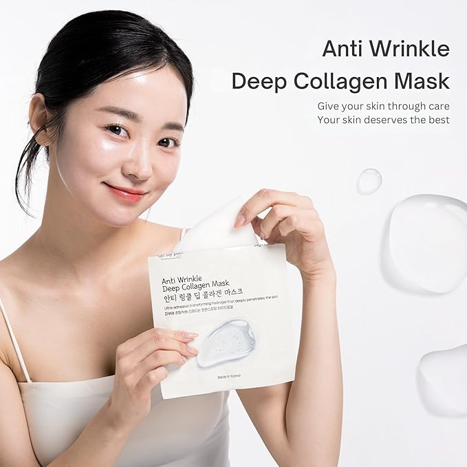 Collagen Hydrogel AntiWrinkle Deep Face Mask 15 EA Ultimate Hydration, Improves Skin Texture, Affordable Luxury, Glowing Skin, Reduces Fine Lines & Wrinkles, Made in Korea OHMYPURE (15, Deep Collagen)