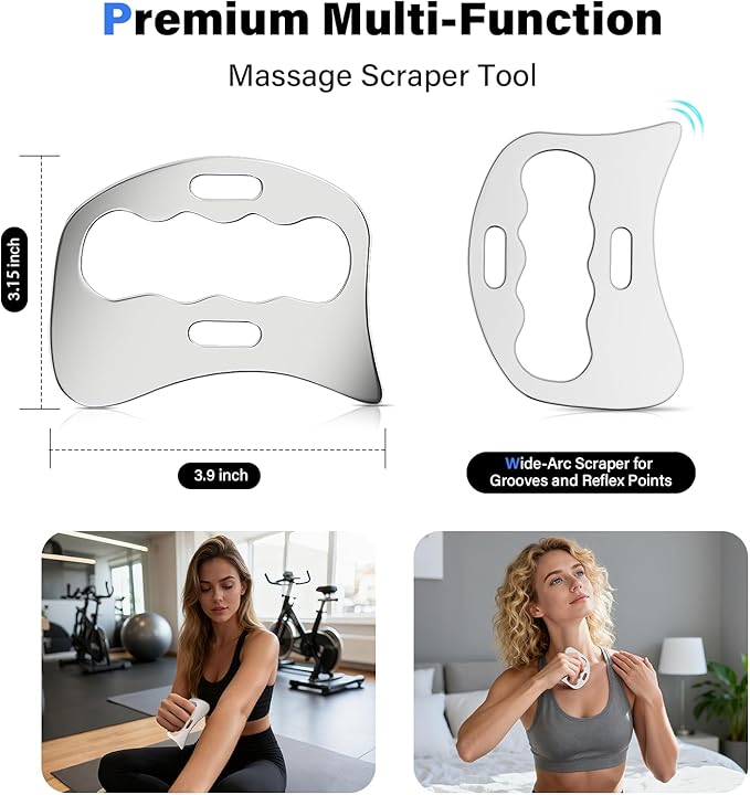 5 in 1 Muscle Scraper Tools Kit - Stainless Steel Gua Sha Massage Tools for Physical Therapy, Derma Edge Scraping for Face & Body, 5 PCS Guasha Set for Deep Tissue & Relaxation（5 PCS）