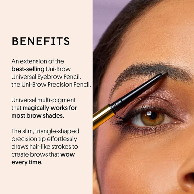 Winky Lux Uni-Brow Precision Eyebrow Pencil, Dual-Ended with Spoolie, Waterproof Longwear Brow Pencil with Micro Tip, Universal Shade for Natural Brows (Brown, Blonde, Taupe)