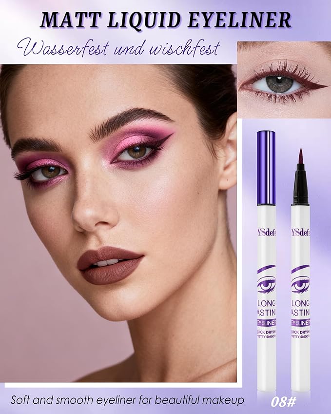 Liquid Eyeliner Pencil, Burgundy Waterproof Long Lasting Colored Eye liner Pen with Precision Tip, Matte Colorful Smudgeproof High Pigment Eyeliner Pen,Christmas Party Eye Makeup Gift for Women-08