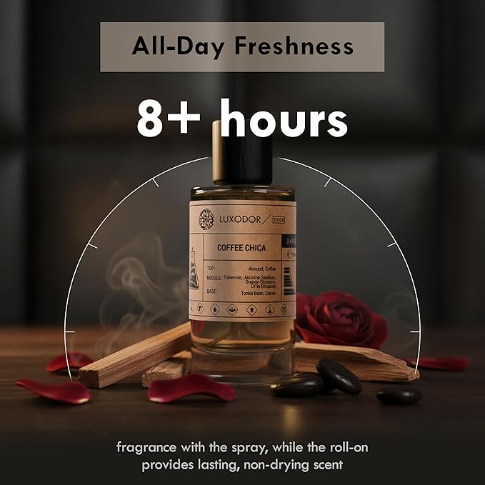 Coffee Chica - Inspired by Goods Girls pheromones perfumes for women cologne - dupes fragrances - Clean ingredients - Paraben Free Vegan - 3.4 fl. oz (100ml) with perfume oil 10 ml roll-on