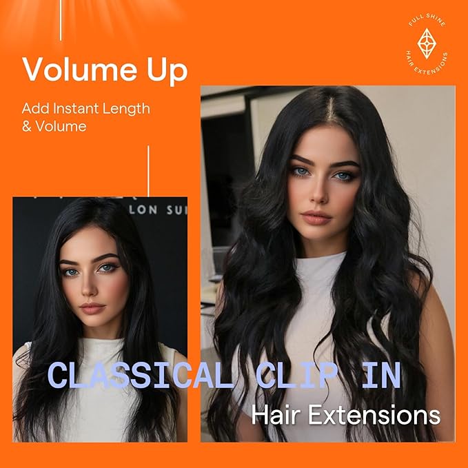 Full Shine Hair Extensions Clip ins Short Human Hair Clip in Extensions Black Woman 14 Inch for Cosplay 7 Pcs 120 G