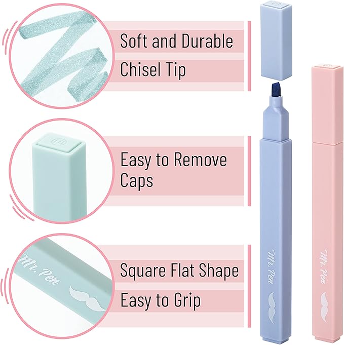 Mr. Pen Aesthetic Highlighters - 8 pcs Chisel Tip Morandi Colors No Bleed Bible Pastel Highlighter Set