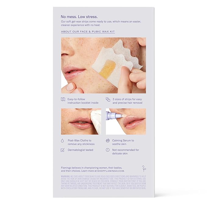 Flamingo Women Face Waxing Kit, Facial Waxing Kit with 20 Wax Strips for Face, 8 Post-Wax Cloths, and 1 Post-Wax Serum, Pack of 2