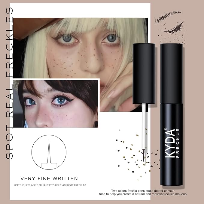 2 Colors Liquid Freckle Pen, Natural Like Freckle Makeup Pen Soft Dot Spot, Waterproof and Smudgeproof Quick Dry for Instant Create Realistic Freckles Make Up(Dark Brown+Light Brown)