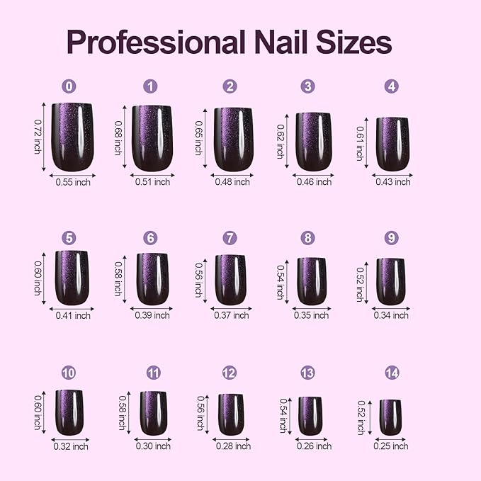 150Pcs Cat Eye Press on Nails, Plauva XS Short Square Cat Eye Nail Tips, Glossy Glitter Fake Nails, Soft Gel Stick On Nails for Women and Girls 15 Sizes