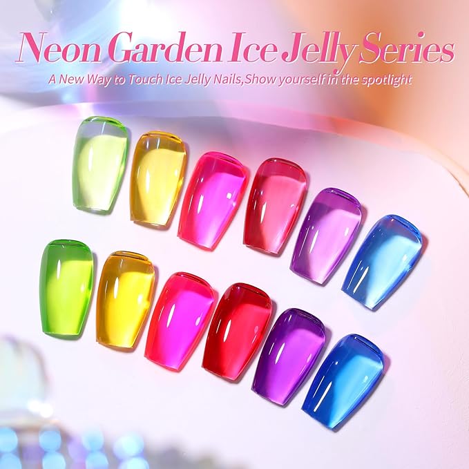 Born Pretty Christmas Jelly Gel Nail Polish Neon Spring Summer Gel Polish,Hot Pink Red Purple Blue Green 6Colors Translucent Effect,Soak Off U v LED Light Cure Nail Art Kit Salon Manicure DIY at Home
