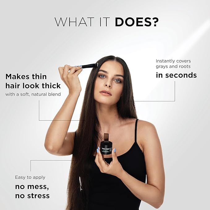 THICK FIBER Root Touch Up Powder - Water & Sweat Resistant Hair Loss Concealer Set for Thinning Hair Women, Includes Brush (Black)