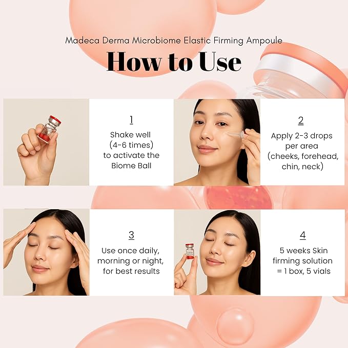 MADECA DERMA Elastic Firming Microbiome Ampoule – Hydrating Korean Skincare with Hyaluronic Acid, Collagen & Peptides for Firmness, Elasticity, Fine Line Reduction & Rejuvenation (0.23 fl oz x 5)